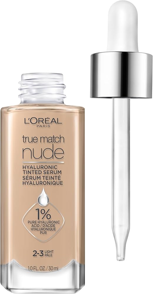 Amazon.com: L'Oreal Paris True Match Nude Hyaluronic Tinted Serum Foundation with 1% Hyaluronic acid, Light 2-3, 1 fl. oz. : Beauty & Personal Care
