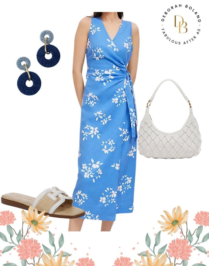Apple Body type- Blue Floral Wrap Dress