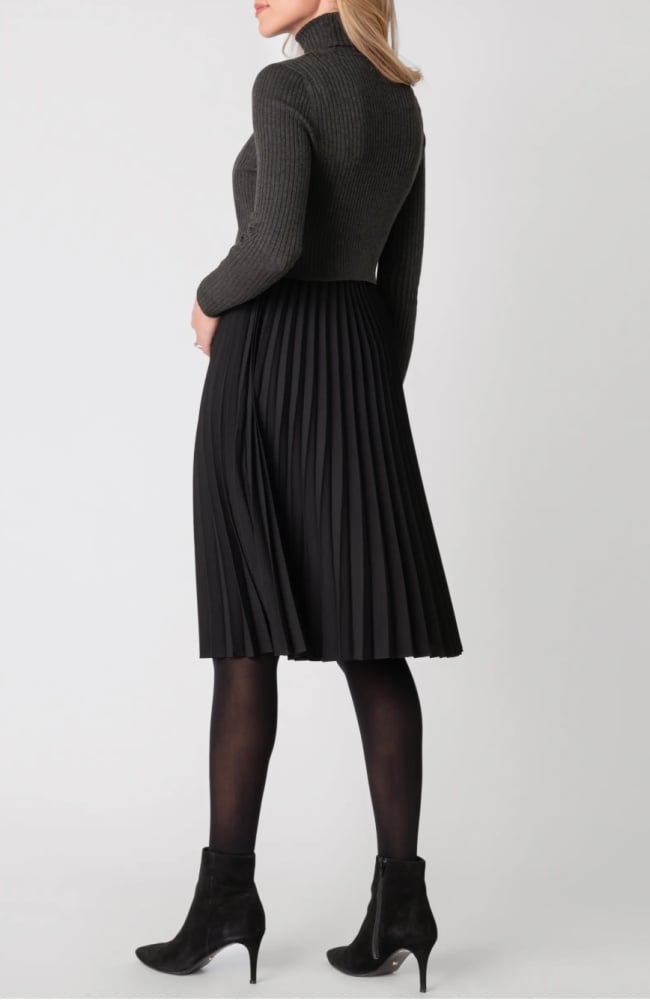 black booties black sweaterdress