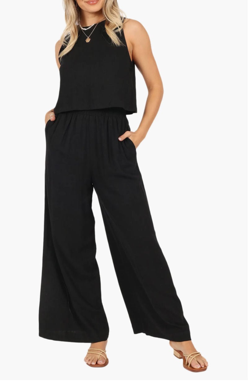 black linen matched set