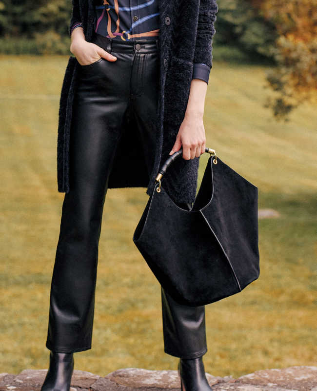 black suede bucket bag