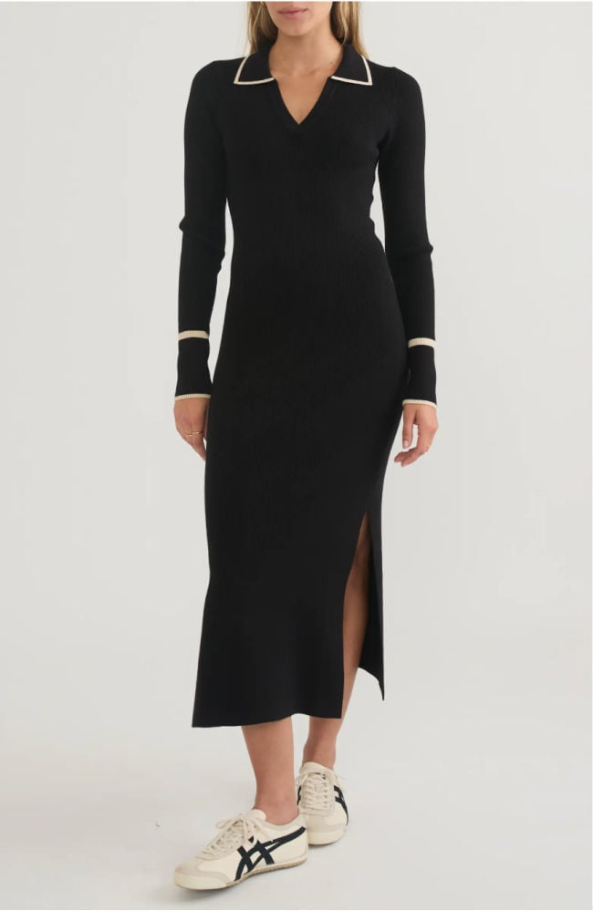 black sweater dress sneakers
