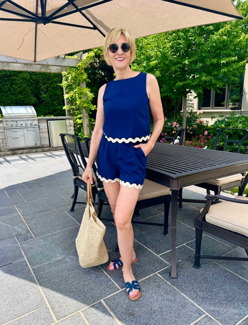 blue ric rac shorts set