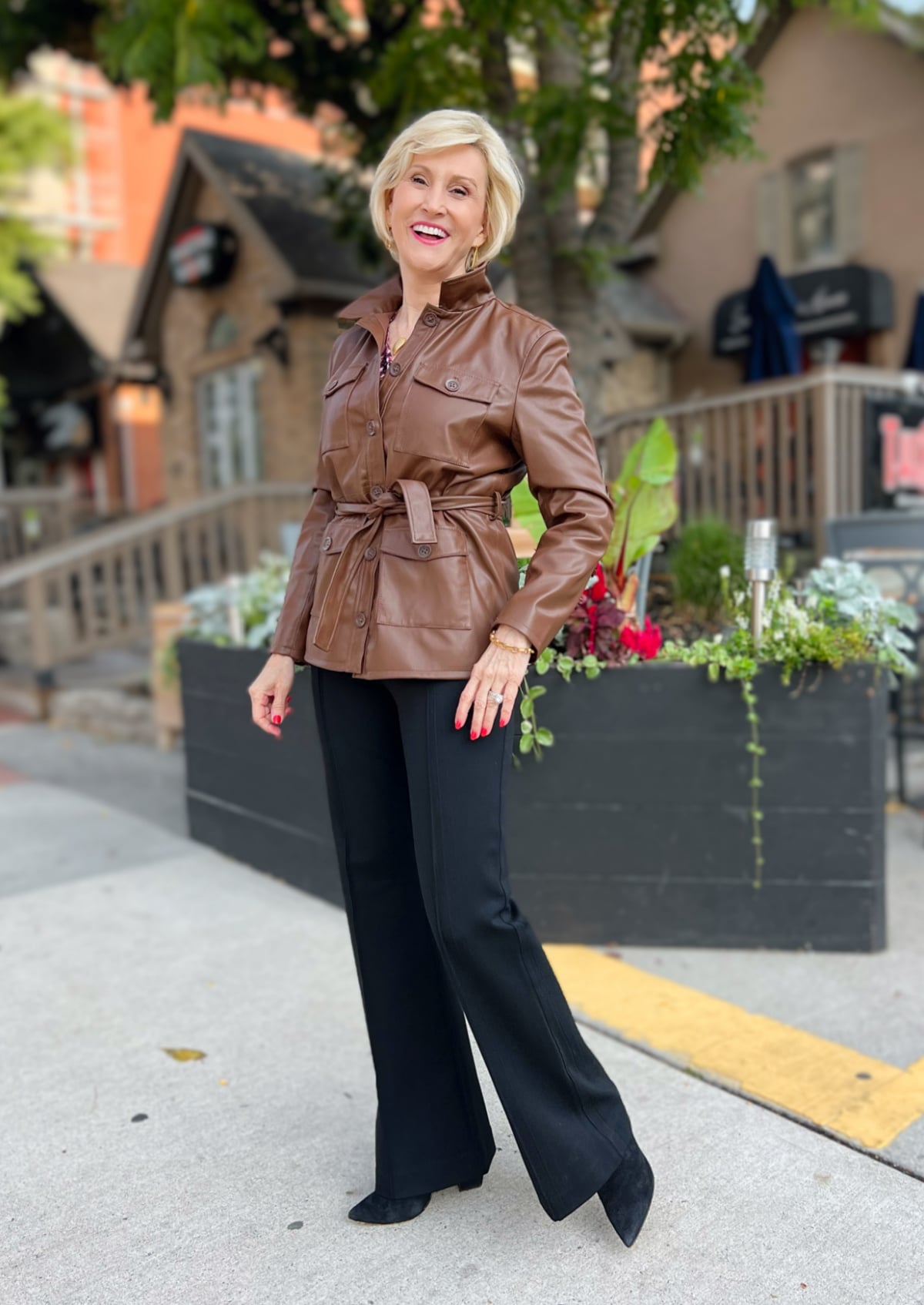 brown faux leather safari jacket