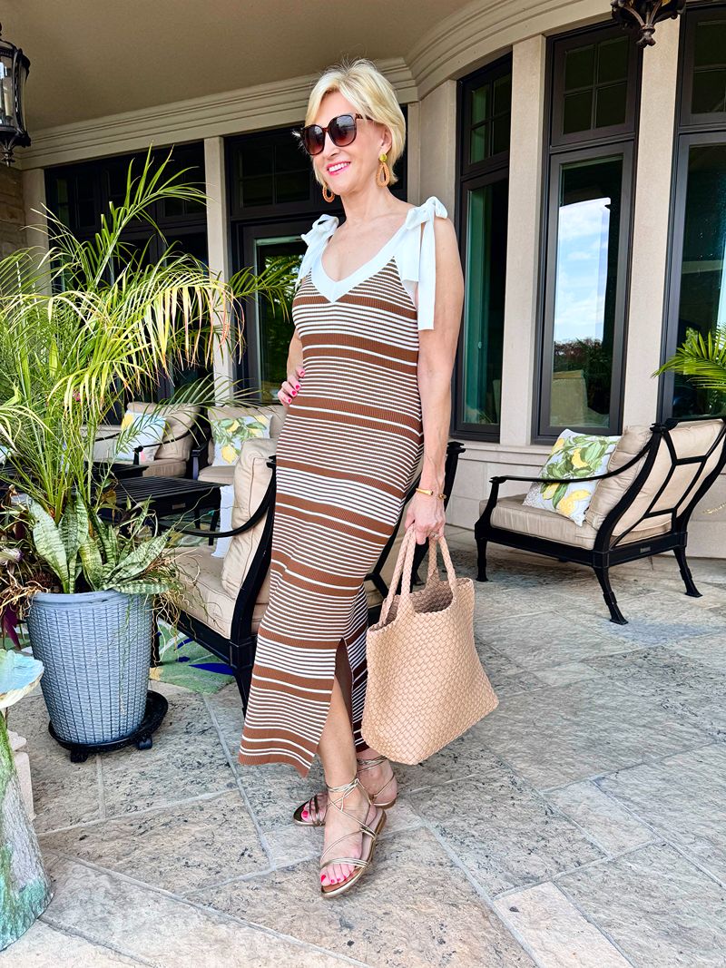 brown striped sundress