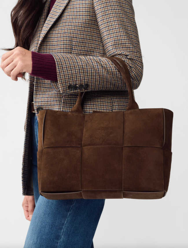 brown suede woven top handle