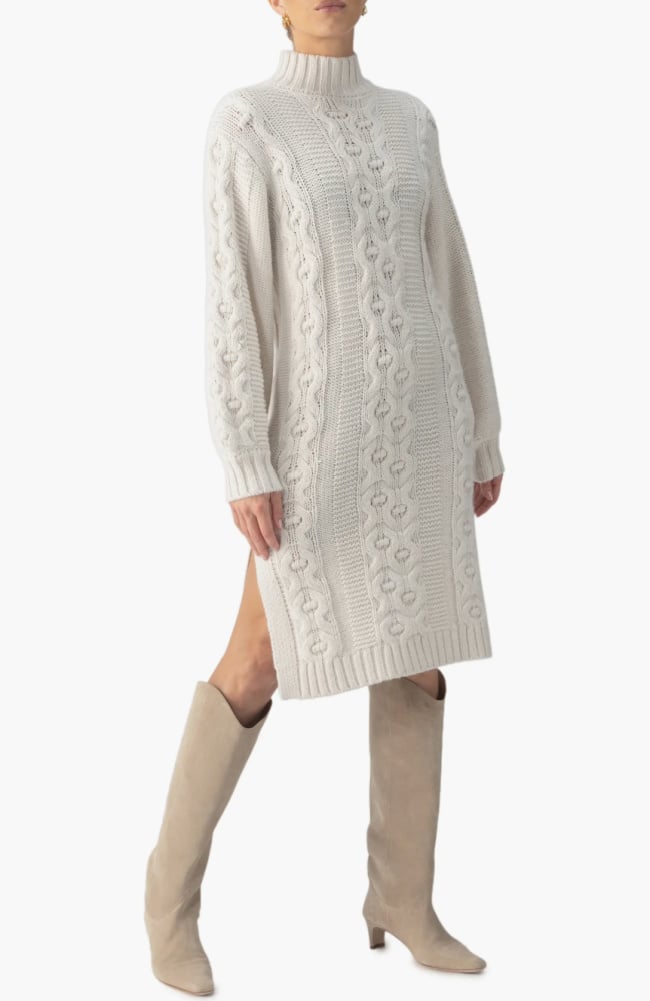 ivory sweater dress with cowboy boots