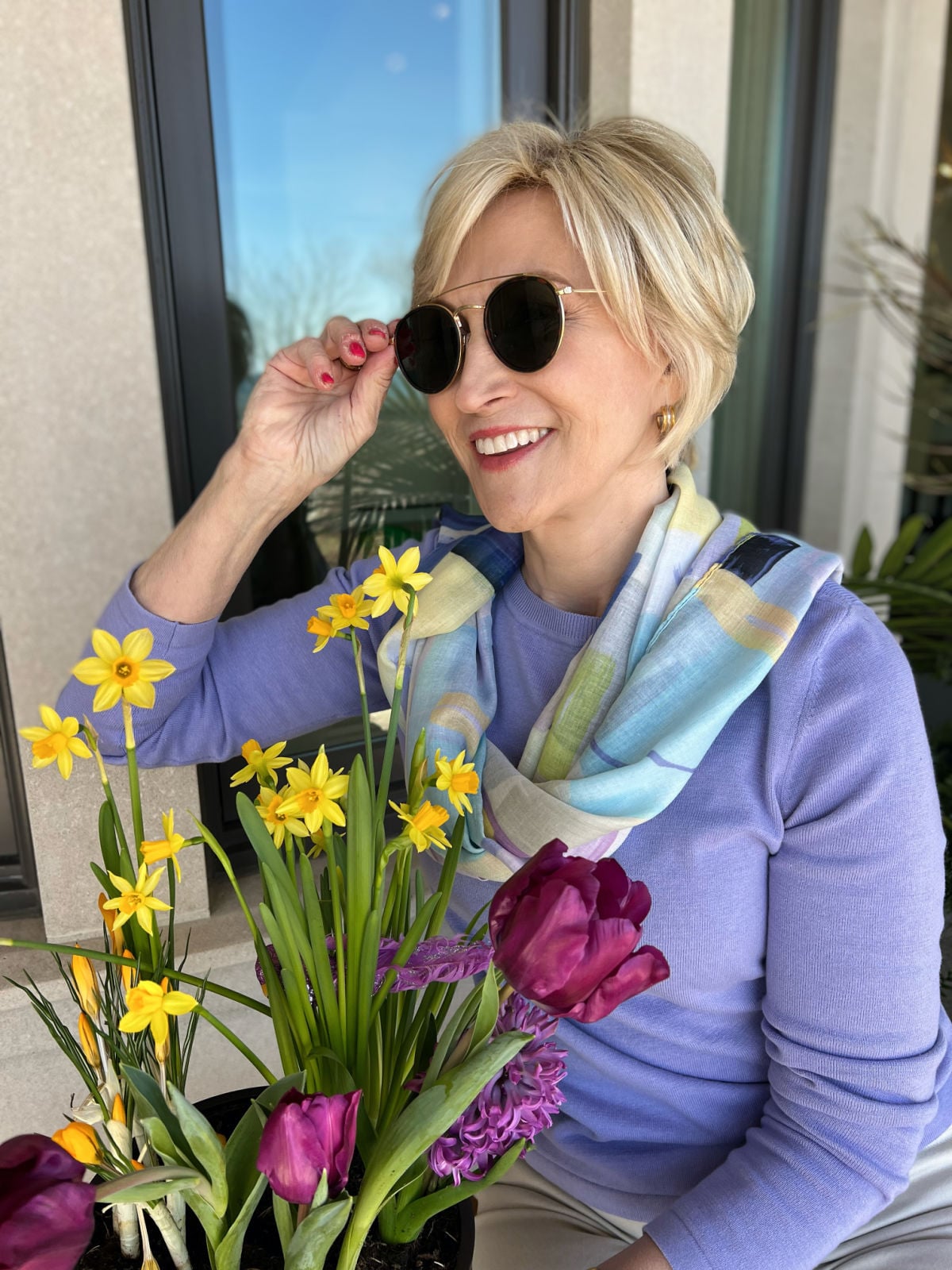 lavender sweater and scarf