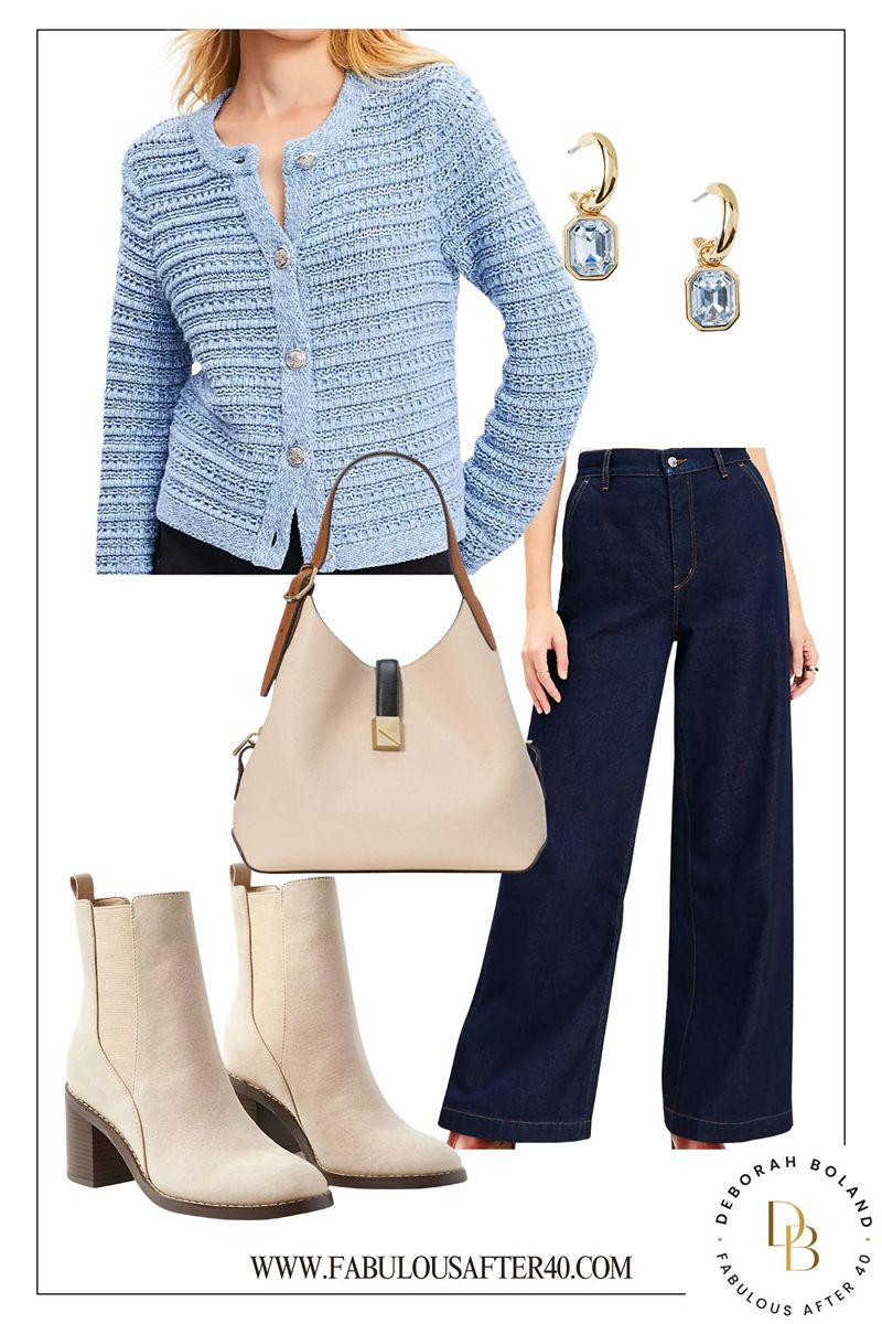 Loft - Blue sweater, wide leg jeans