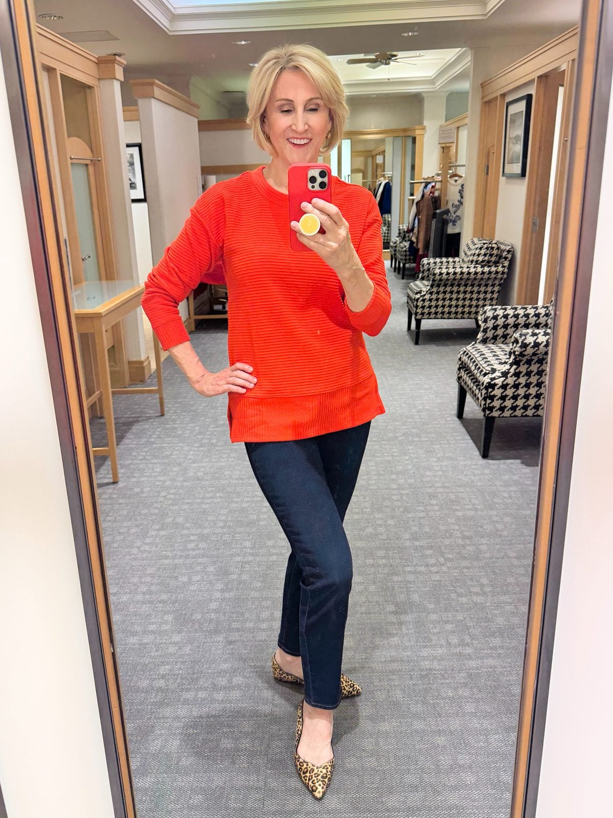 orange tunic outfit