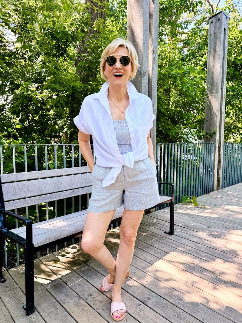quince linen shorts set