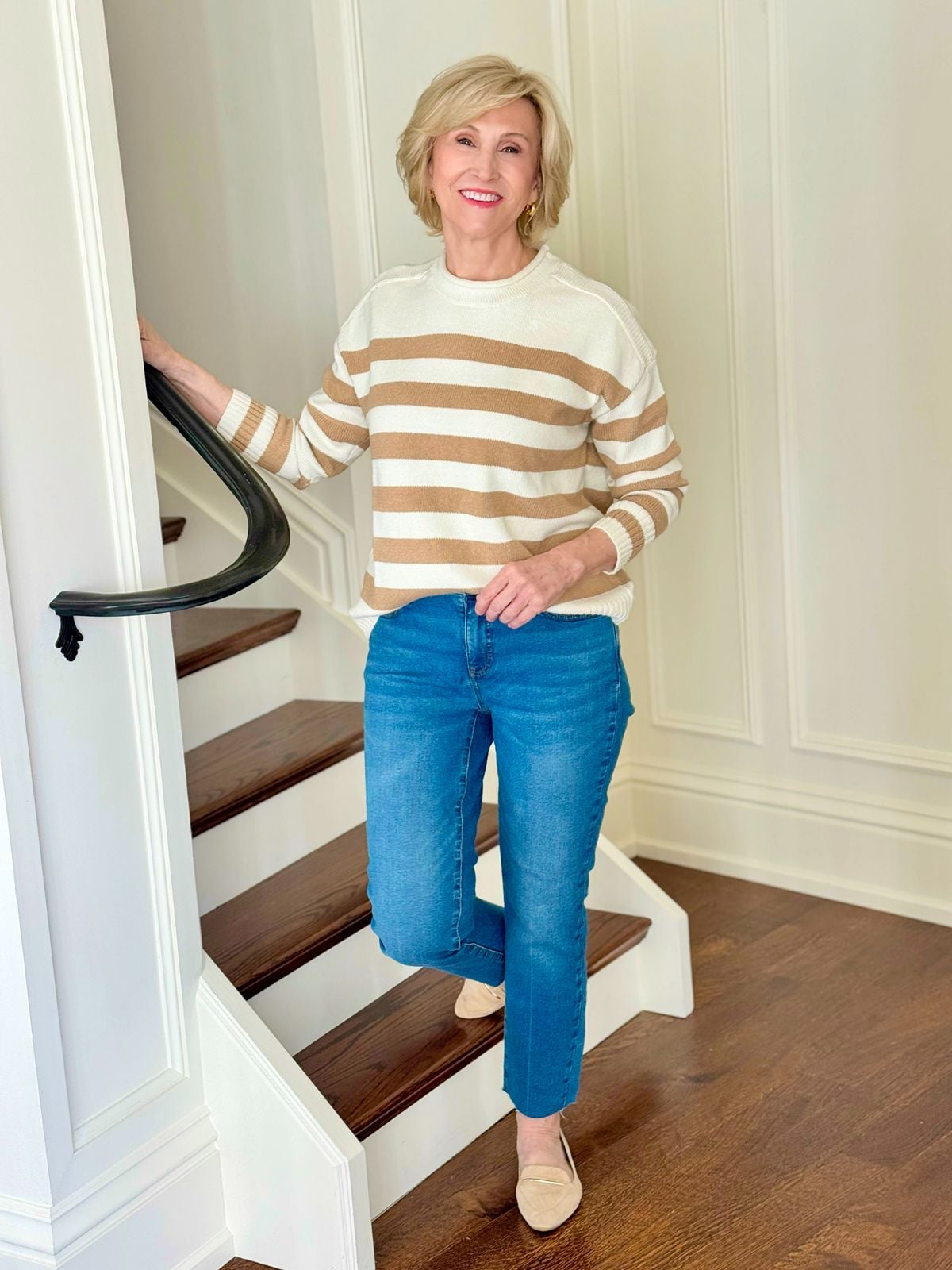 striped camel sweater