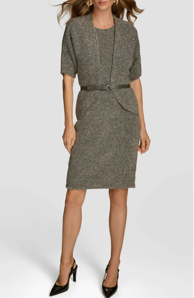 sweater dress with slingback pumps