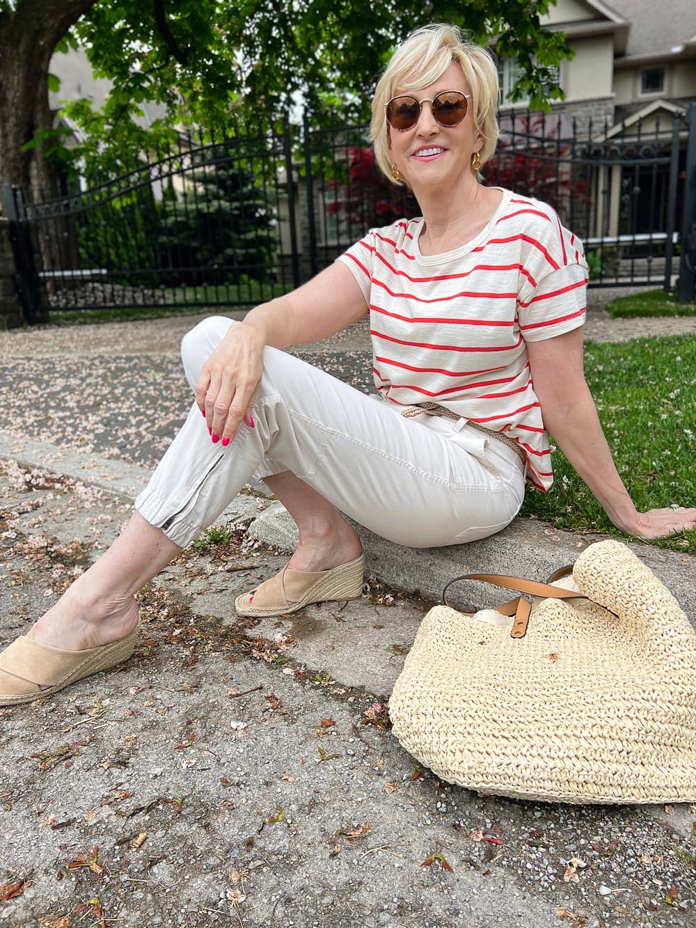 slim utility pants summer outfit