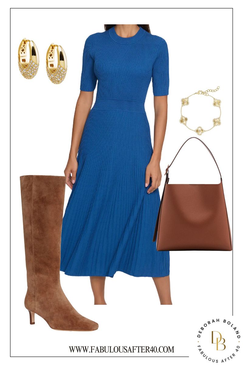 blue sweater dress | What to Wear to a Wedding Shower in Winter