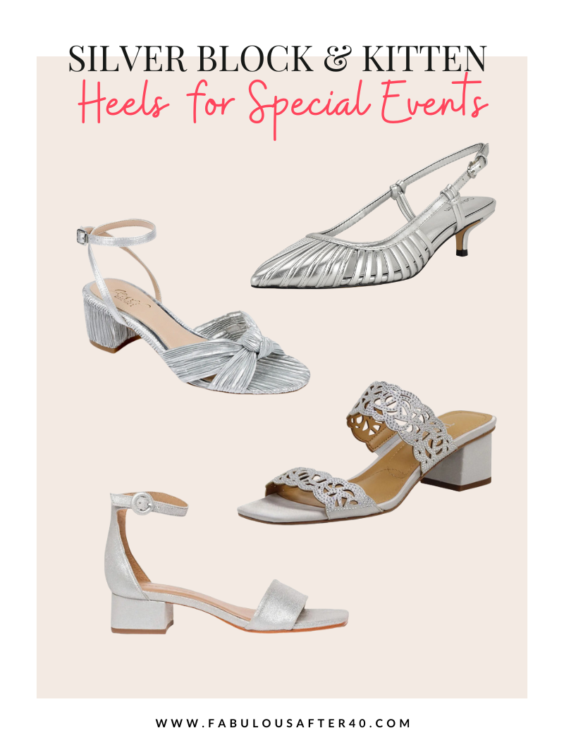 SILVER BLOCK AND KITTEN HEEL SHOES FOR SPECIAL EVENTS