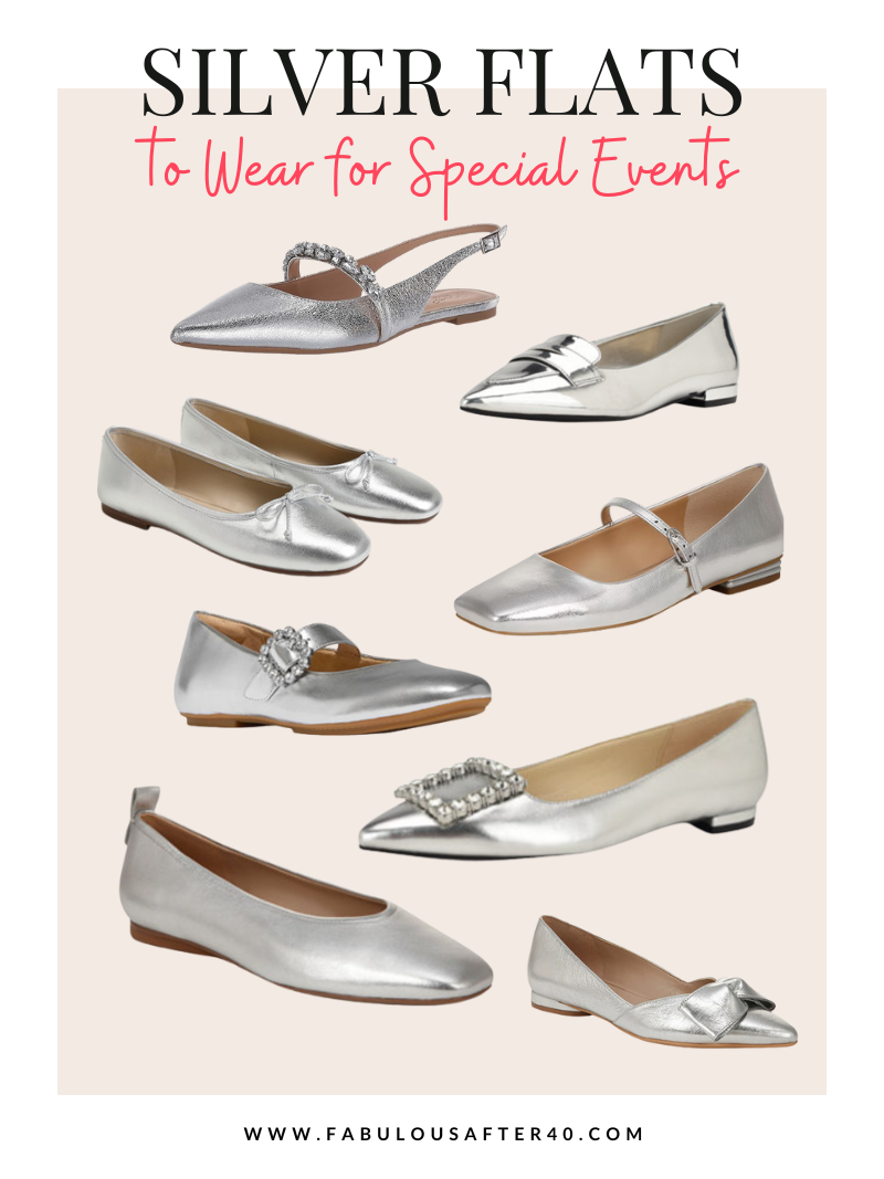 SILVER BALLET FLATS LOAFERS SHOES TO WEAR TO SPECIAL EVENTS