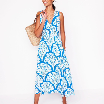 BLUE AND WHITE MIDI DRESS, GREEK VACATION, WHAT TO PACK FOR GREECE