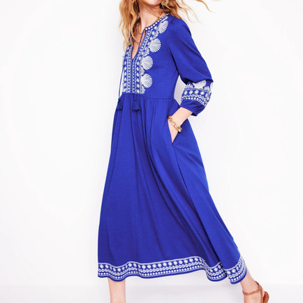 BLUE WHITE EMBROIDERED DRESS MIDI MAXI DRESS