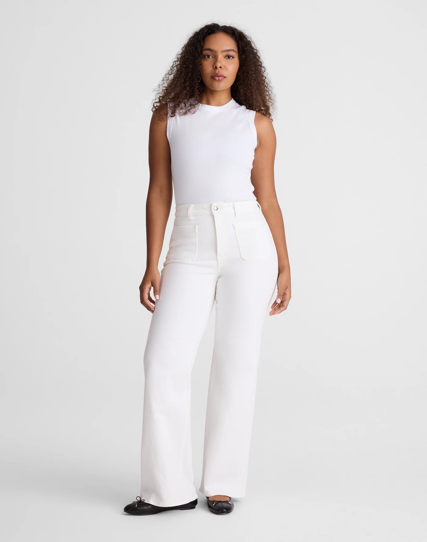 Best White Jeans for Curvy Figures: The Curvy Emmy Wide-Leg Jean in Super Stretch Denim