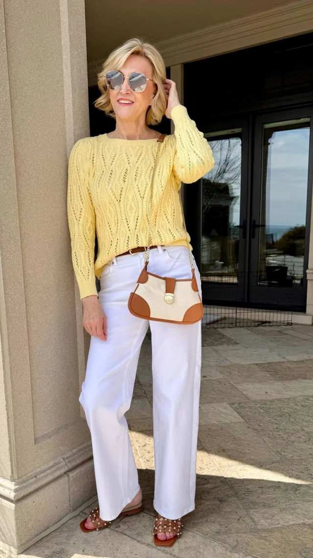 This outfit just feels like sunshine ☀️ The open knit yellow sweater is giving cozy-but-breezy, and paired with white flared pants and simple ballet flats… it’s the kind of look I could live in all season long. Easy, comfortable, and still put together without trying too hard 💛
@talbotsofficial 

Comment SHOP below to receive a DM with the link to this post on my LTK ⬇ 
https://liketk.it/6c3ba

#talbots #talbotsofficial #over50style #over50andfabulous #over50women